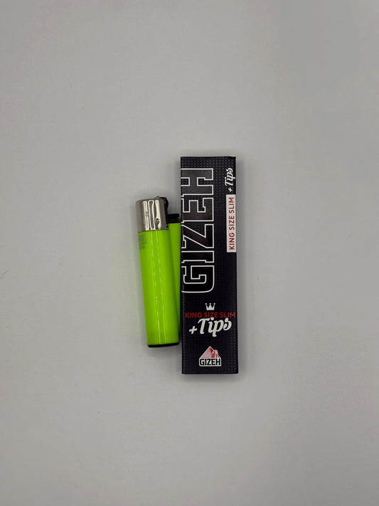 Gizeh Survival Kit – Set aus Clipper Feuerzeug & King Size Slim Papers + Tips